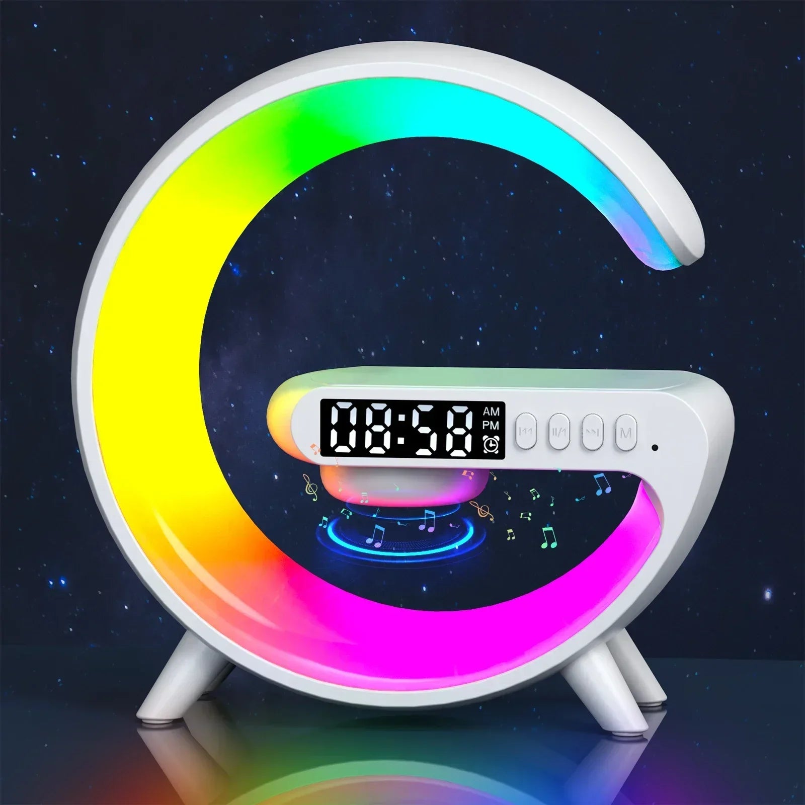 RGB Wireless Charger Stand with Alarm Clock & Speaker