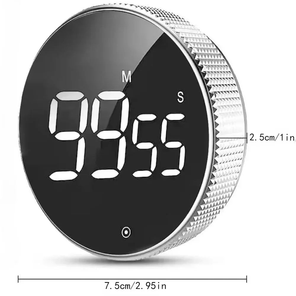 Magnetic LED Digital Timer – Silent Countdown Clock with Rotary Control for Kitchen, Study & Cooking